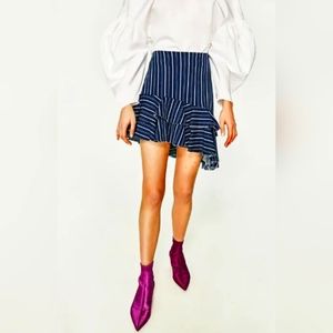 ZARA Denim Stripe Asymmetric Ruffle Skirt (M) New!
